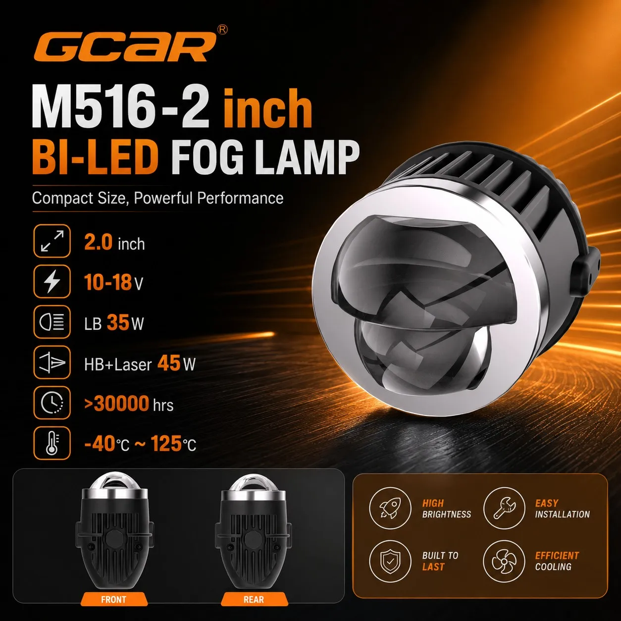 M516 2.0 Inch Bi LED Fog Lamp - Front View